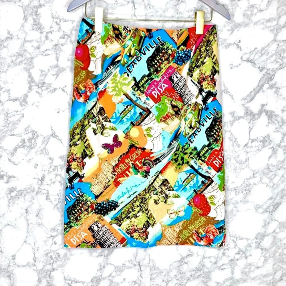 Sharon Young Vintage Colorful Scenic Print Pencil Skirt Women’s 6 - Picture 2 of 6